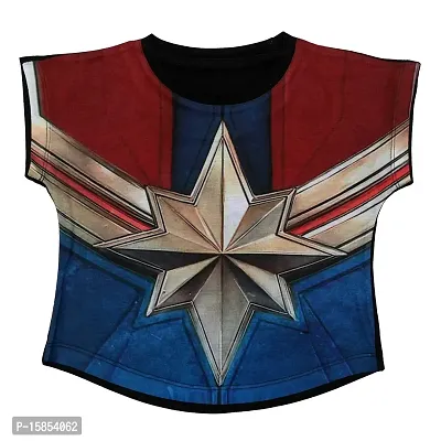 Captain Marvel Girls Cotton Poly Round Neck Cap Sleeves Tops - Multicolour (DCMGT0010.2_9-10Y)