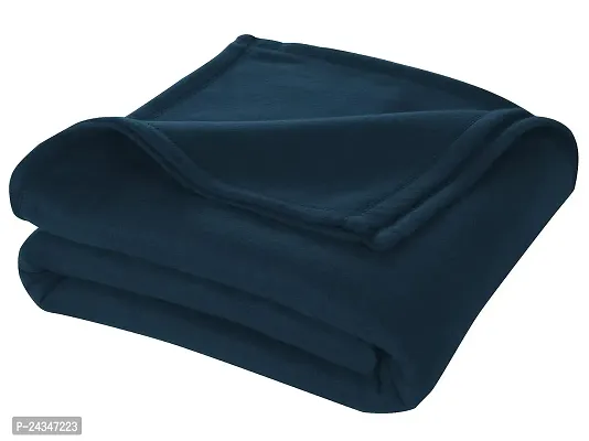 Cloth Fusion Solid/Plain Light Weight Single Bed Fleece Blanket for Heavy Winter (150 x 228 cm or 60 x 90, Navy)-thumb0