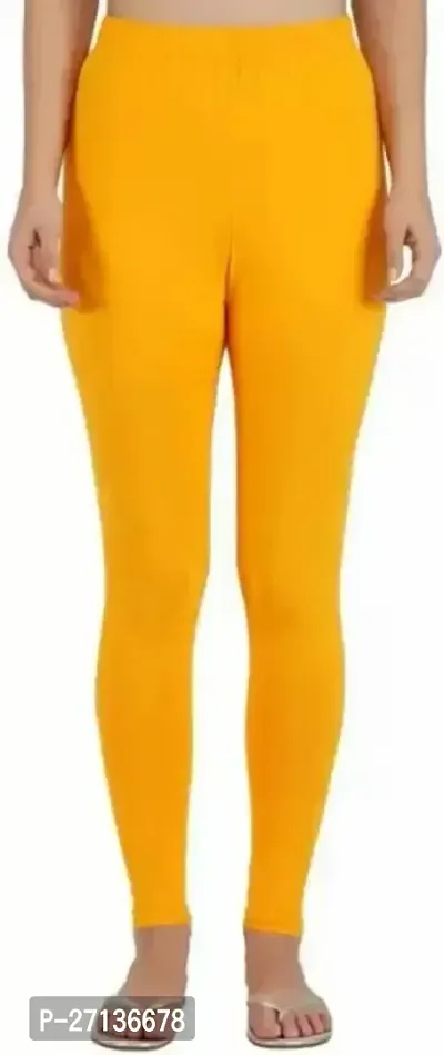 Fabulous Yellow Cotton Lycra Solid Leggings For Women