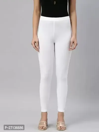 Fabulous White Cotton Lycra Solid Leggings For Women-thumb0