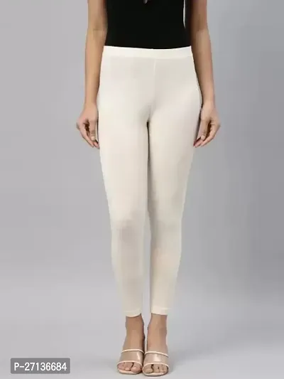 Fabulous Off White Cotton Lycra Solid Leggings For Women