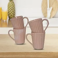 Creative Glut Stylish Ceramic Coffee Mugs Handmade Crafted with Glossy Finish Dishwasher Safe for Gifting Purpose ? Pink Striped Design Set of 2 (300 ML) Each-thumb2