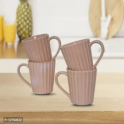 Creative Glut Stylish Ceramic Coffee Mugs Handmade Crafted with Glossy Finish Dishwasher Safe for Gifting Purpose ? Pink Striped Design Set of 2 (300 ML) Each-thumb3