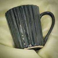 Creative Glut Stylish Ceramic Coffee Mugs Handmade Crafted with Glossy Finish Dishwasher Safe for Gifting Purpose ? Dark Green Striped Design Set of 2 (300 ML) Each-thumb1