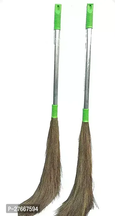 Steel pipe  Products Broom Stick with Long Steel Handle, Natural Soft Grass Broom Stick for Home Pantry Office Cleaning, Jhadu for Floor and Home Long Handle Set of 2pcs(Multicolor) (RED)