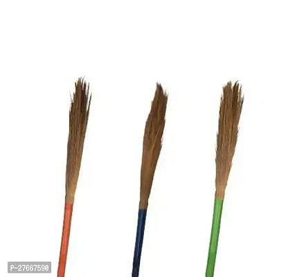 SIDHMART- (Pack of 3) Multicolor Plastic Pipe Phool Jhadu Natural Garo Hill Grass with 98 cm Top Notch Plastic Handle for Home  Office Floor Cleaning Easy Dust Removal,...-thumb0