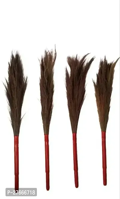 SIDHMART- Plastic Red Pipe (Pack of 4) Grass Broom Stick for Home Cleaning | Essential Cleaning Supplies for Homes  Offices | Housekeeping  Janitorial Product | Long Phool Jhadu for Floor Sweeping