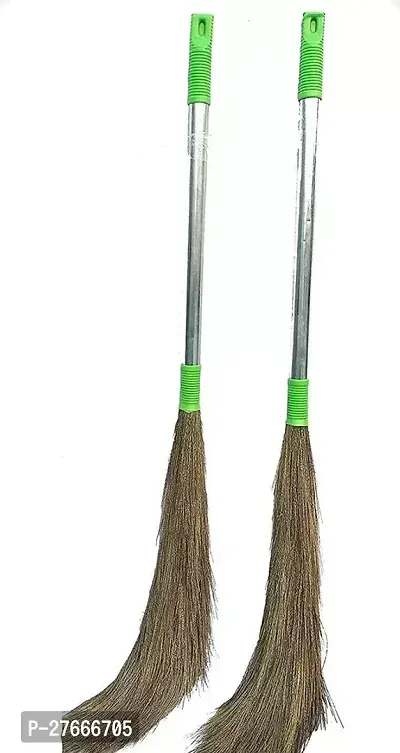 SIDHMART- Steel pipe (Pack of 3) Products Broom Stick with Long Steel Handle, Natural Soft Grass Broom Stick for Home Pantry Office Cleaning, Jhadu for Floor and Home Long Handle Set of 2pcs(Multicolor) (RED)