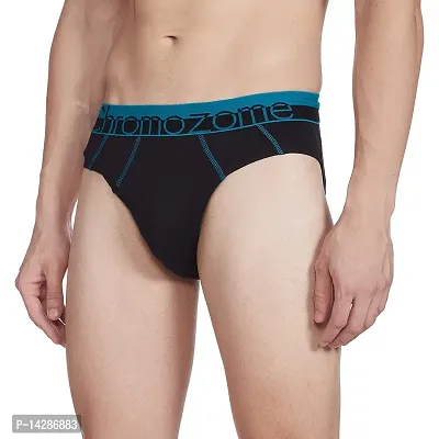 Chromozome Men's Cotton Regular Fit Solid Brief (Pack of 1) (WS1_Black and Aquatonic_XL)