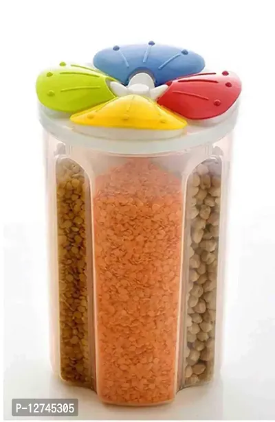 Heeva creation Storage Jar with 4-Section Container (2500 ml) | Plastic Dispenser Container Box (Transparent) (Colour Multi)-thumb0