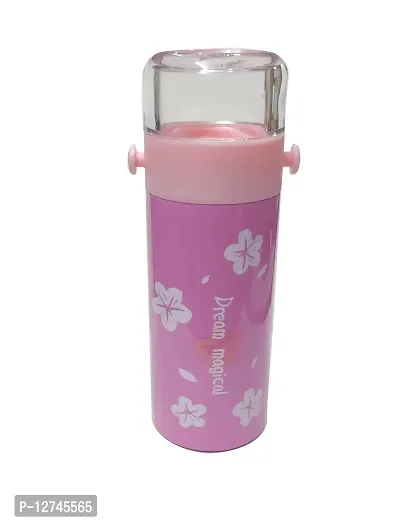 Heeva Creation Glass Top Stainless Steel Water Bottle with Infuser. 200 ML.1 Piece. (Colour- Pink).