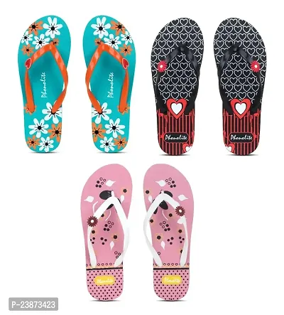 Phonolite Daily use Printed Hawaii slipper flip flop chappal for women and girls pack of 3-thumb0