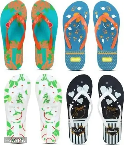 Phonolite Printed fancy and stylish Daily use hawaii chappal slipper for women pack of 4