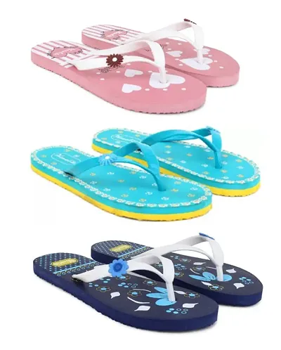 Phonolite Daily use printed Flip flop slipper Hawaii chappal for women and girls pack of 3