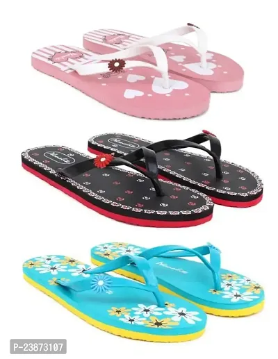 Phonolite Daily use Hawaii printed slipper flip flop chappal pack of 3 for women and girls