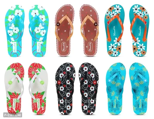 Phonolite fancy and stylish Daily use casual wear printed hawaii slipper for women and girls pack of 6-thumb0
