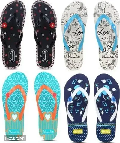 Phonolite Printed fancy and stylish Daily use hawaii chappal slipper for women pack of 4-thumb0