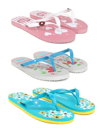 Phonolite Daily use Hawaii printed slipper flip flop chappal pack of 3 for women and girls