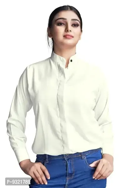 Metloke Comfortable Women Stylish Casual Formal Regular Fit Shirt (Small, White)-thumb0