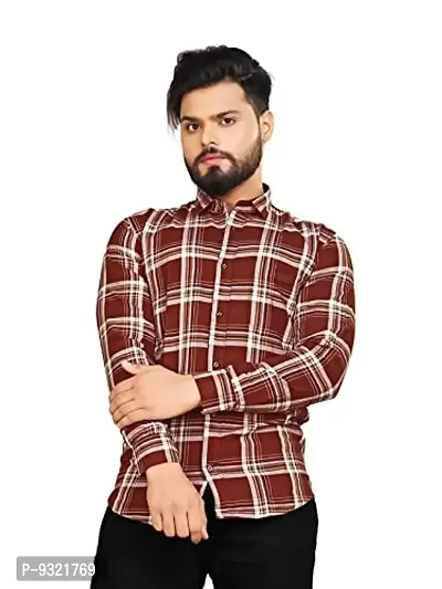 METLOKE Pure Cotton Curved Hemline with Checkered Casual Shirt - for Men-thumb2