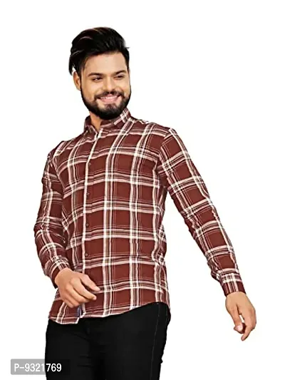 METLOKE Pure Cotton Curved Hemline with Checkered Casual Shirt - for Men-thumb3