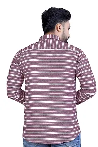 Metloke Men's Cotton Casual Slim Fit Striped Shirt (Medium, Red and White)-thumb1