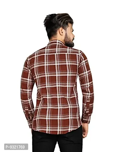 METLOKE Pure Cotton Curved Hemline with Checkered Casual Shirt - for Men-thumb4