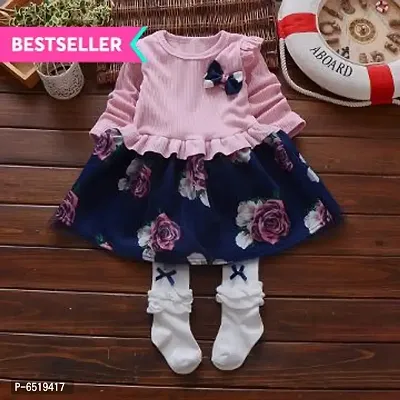 Girls Pink Full-Sleeve Floral Print Casual Dress