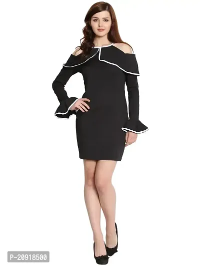 Women's Cotton Lycra Short Dress/Midi Full Sleeves Casual Wear (XX-Large, Black)