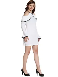 Women's Cotton Lycra Short Dress/Midi Full Sleeves Casual Wear (Small, White)-thumb2