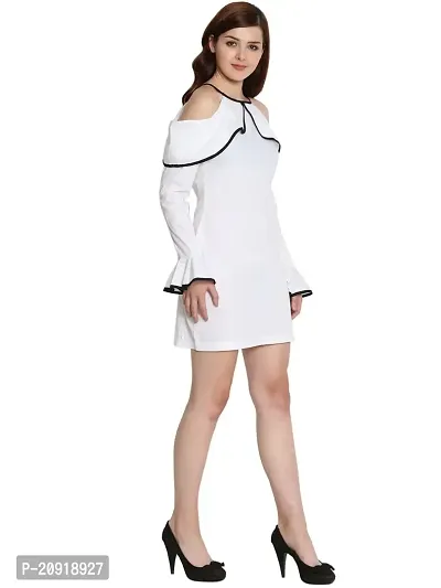 Women's Cotton Lycra Short Dress/Midi Full Sleeves Casual Wear (Small, White)-thumb3