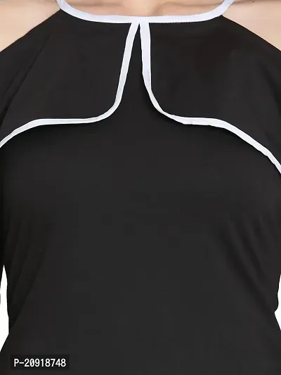 Women's Cotton Lycra Short Dress/Midi Full Sleeves Casual Wear (Medium, Black)-thumb5