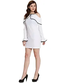 Women's Cotton Lycra Short Dress/Midi Full Sleeves Casual Wear (Small, White)-thumb1