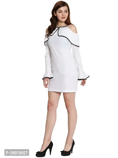 Women's Cotton Lycra Short Dress/Midi Full Sleeves Casual Wear (Small, White)-thumb2