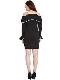 Women's Cotton Lycra Short Dress/Midi Full Sleeves Casual Wear (Medium, Black)-thumb3