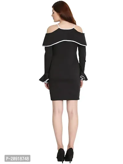 Women's Cotton Lycra Short Dress/Midi Full Sleeves Casual Wear (Medium, Black)-thumb4