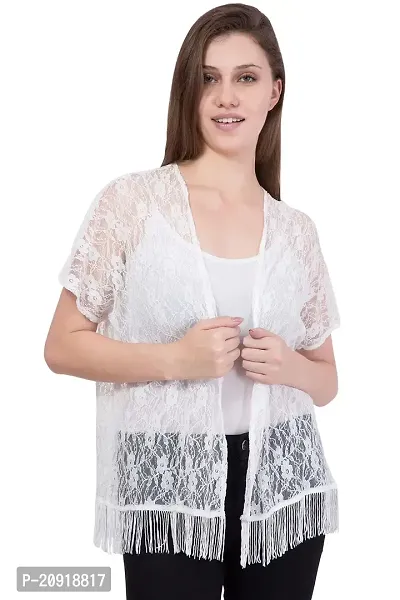 Ushmaa Apparels Short Sleeve Shrug Shirt | Woven Shrug Casual Wear for Women  Girls White-thumb0