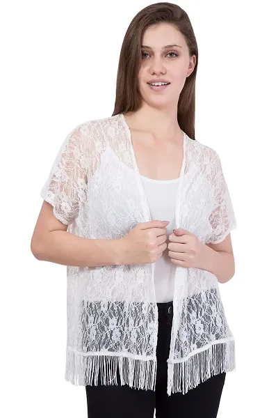 Ushmaa Apparels Short Sleeve Shrug Shirt | Woven Shrug Casual Wear for Women & Girls White