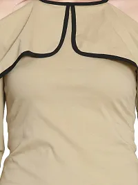 Women's Cotton Lycra Short Dress/Midi Full Sleeves Casual Wear (Medium, Beige)-thumb4