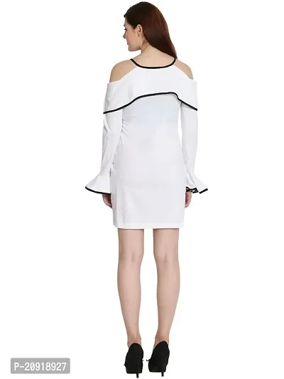 Women's Cotton Lycra Short Dress/Midi Full Sleeves Casual Wear (Small, White)-thumb4