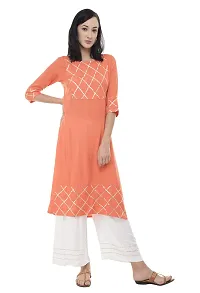 Ushmaa Straight Rayon Woven Printed Kurti Set with Gota Patti Work for Women  Girls Kurti Set| Casual Wear | Ethnic Wear | Indian Dress (Small, Peach)-thumb2