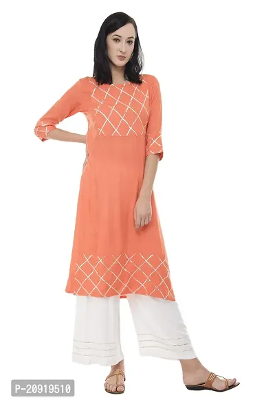 Ushmaa Straight Rayon Woven Printed Kurti Set with Gota Patti Work for Women  Girls Kurti Set| Casual Wear | Ethnic Wear | Indian Dress (Small, Peach)-thumb3