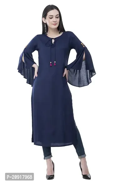 Ushmaa Rayon Woven Bell Sleeve Kurti for Women  Girls Kurti | Casual Wear | Ethnic Wear | Indian Dress (X-Large, Navy)