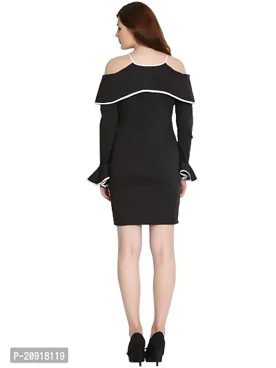 Women's Cotton Lycra Short Dress/Midi Full Sleeves Casual Wear (Small, Black)-thumb4