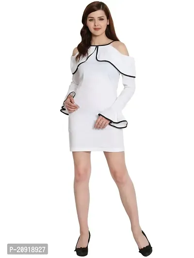 Women's Cotton Lycra Short Dress/Midi Full Sleeves Casual Wear (Small, White)-thumb0