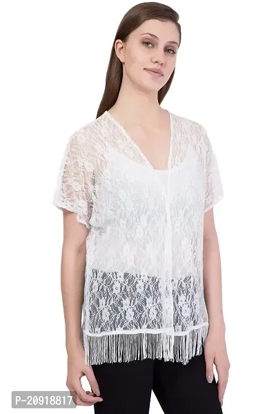 Ushmaa Apparels Short Sleeve Shrug Shirt | Woven Shrug Casual Wear for Women  Girls White-thumb3