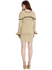 Women's Cotton Lycra Short Dress/Midi Full Sleeves Casual Wear (XX-Large, Beige)-thumb3