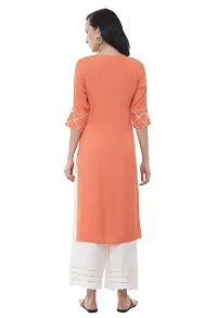 Ushmaa Straight Rayon Woven Printed Kurti Set with Gota Patti Work for Women  Girls Kurti Set| Casual Wear | Ethnic Wear | Indian Dress (Large, Peach)-thumb1