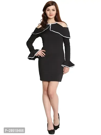 Women's Cotton Lycra Short Dress/Midi Full Sleeves Casual Wear (X-Large, Black)