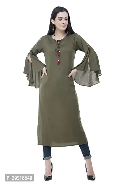 Ushmaa Rayon Woven Bell Sleeve Kurti for Women  Girls Kurti | Casual Wear | Ethnic Wear | Indian Dress (XX-Large, Olive)